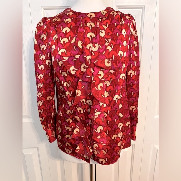 Tory Burch Silk Ruffle Front Blouse Size 2 - Picture 2 of 9